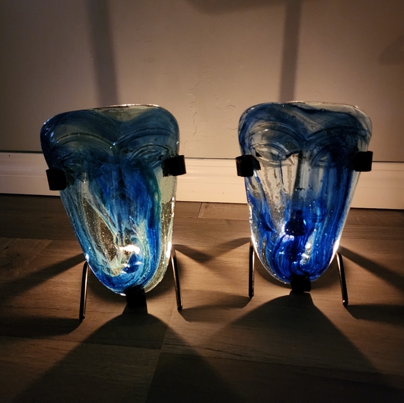 Set of Art Glass Face Votives from Mexico - Picture 7 of 11